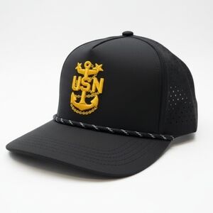 Black and Gold USN CPO Navy Golf Rope Hat. Available in CPO, SCPO, MCPO.